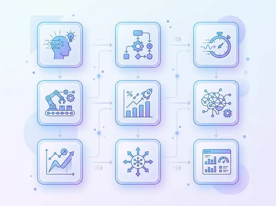 Agentic workflow key capabilities icon grid